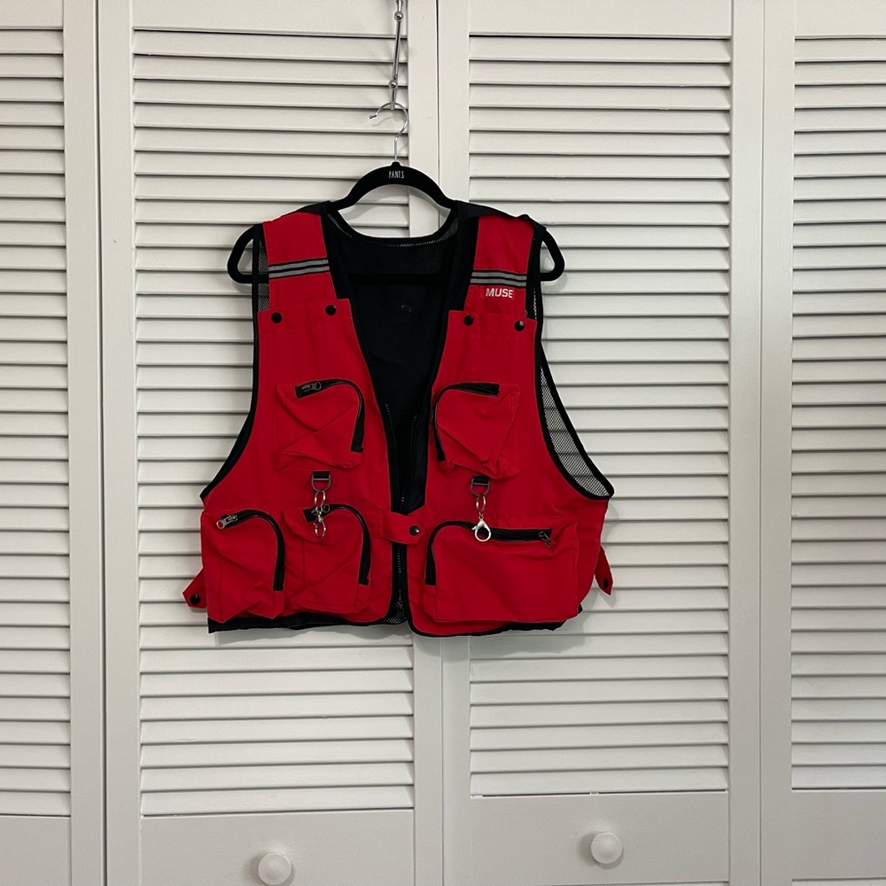 Red Fishing Vest with Multiple Pockets